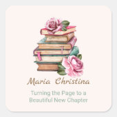 New Chapter Begins Romantic Book Theme Floral Vierkante Sticker (Voorkant)