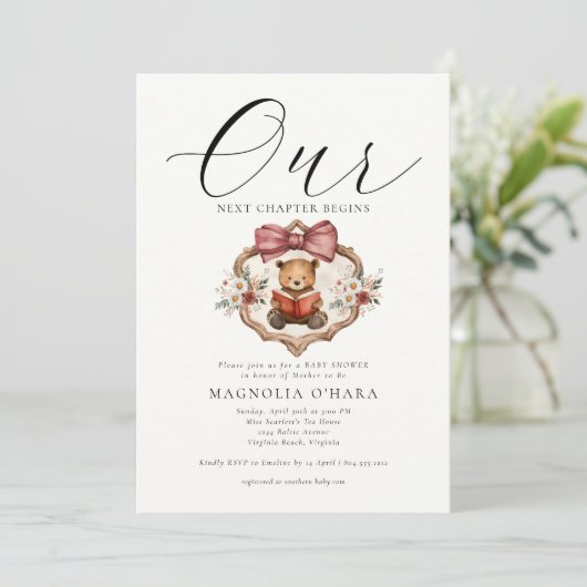 New Chapter Begins Storybook Floral Baby Shower Kaart (Staand voorkant)