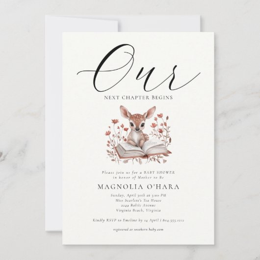New Chapter Begins Storybook Floral Baby Shower   Kaart (Voorkant)