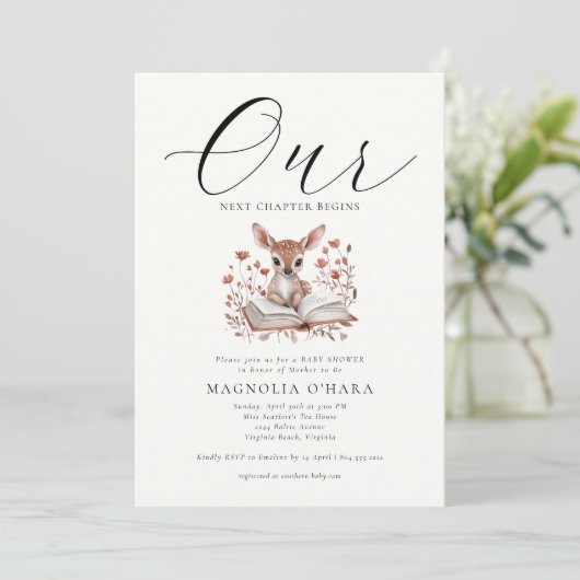 New Chapter Begins Storybook Floral Baby Shower   Kaart (Staand voorkant)