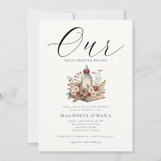 New Chapter Begins Storybook Floral Baby Shower  Kaart (Voorkant)