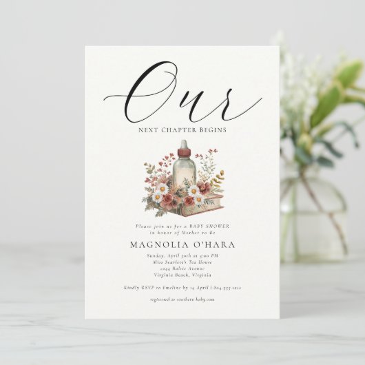New Chapter Begins Storybook Floral Baby Shower  Kaart (Staand voorkant)