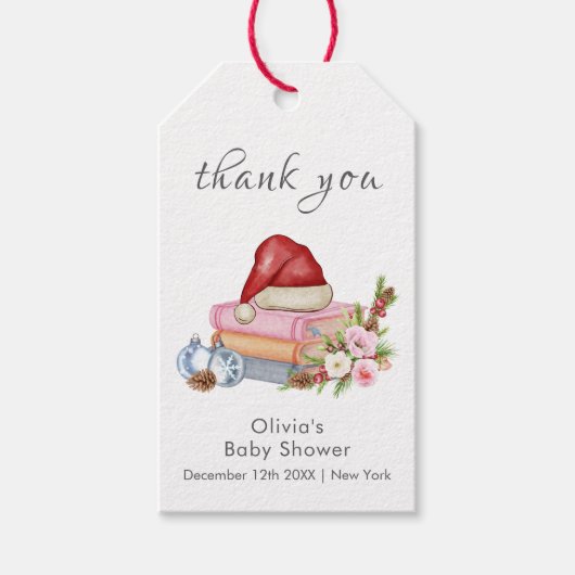 New Chapter Begins Winter Floral Baby Shower  Cadeaulabel (Voorkant)
