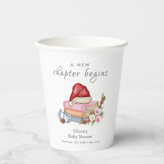 New Chapter Begins Winter Floral Baby Shower Papieren Bekers (Voorkant)