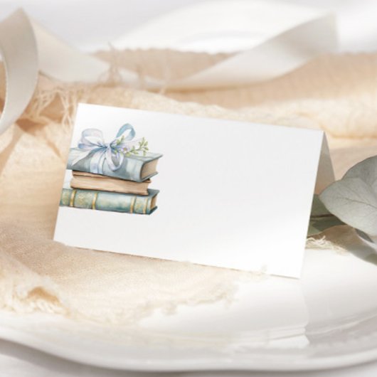 New Chapter Blue Bow Books Baby Shower place card Kaart
