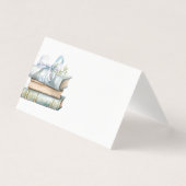 New Chapter Blue Bow Books Baby Shower place card Kaart (Voorkant)