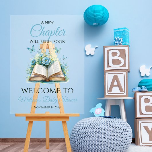 New Chapter Blue Brunch Book Baby Shower Welcome Acryl Bord