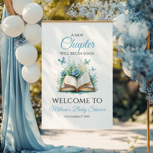 New Chapter Blue Brunch Book Baby Shower Welcome Poster