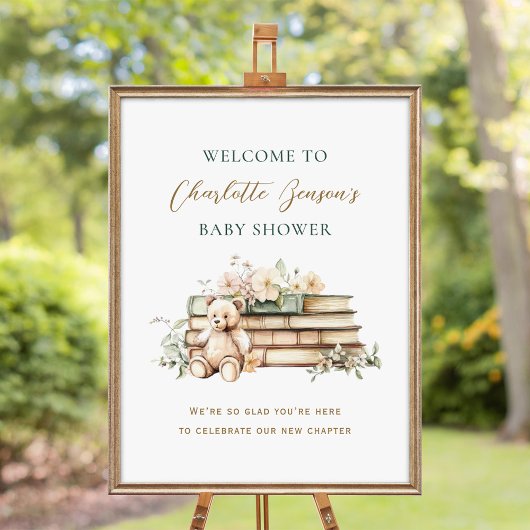 New Chapter Floral Book Baby Shower Welcome Poster