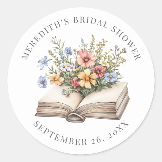 New Chapter Floral Book Bridal Shower Ronde Sticker (Voorkant)