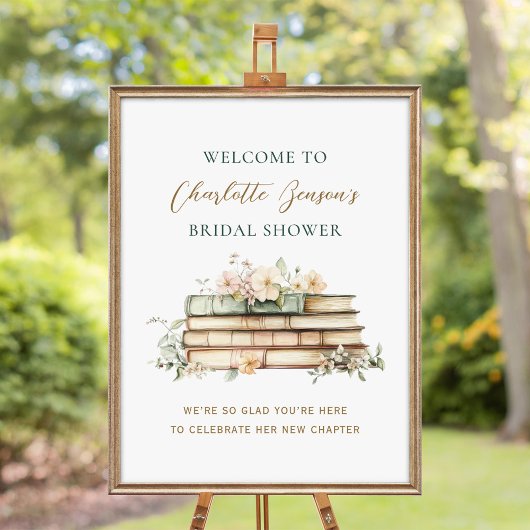 New Chapter Floral Book Bridal Shower Welcome Poster