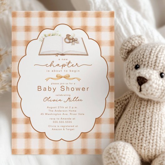 New Chapter Neutral Book Baby Shower Invite Kaart