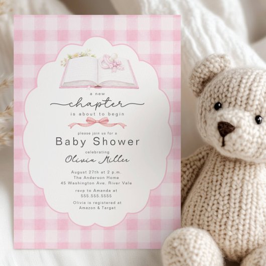New Chapter Pink Book Baby Shower Invite Kaart