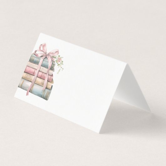 New Chapter Pink Bow Books Baby Shower place card Kaart (Voorkant)