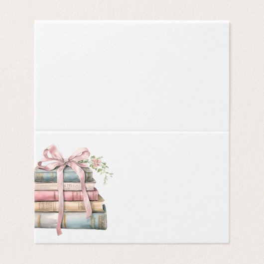 New Chapter Pink Bow Books Baby Shower place card Kaart (Buitenkant ongevouwen)