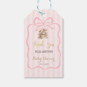 New Chapter Pink Bow Stripes Baby Shower Cadeaulabel (Voorkant)