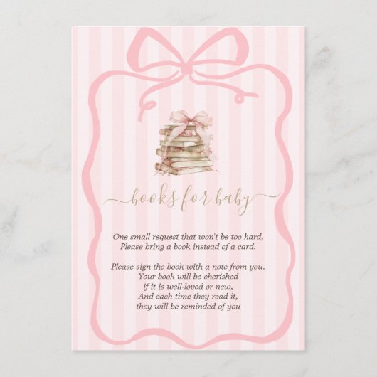 New Chapter Pink Bow Stripes Baby Shower Informatiekaartje (Voorkant)