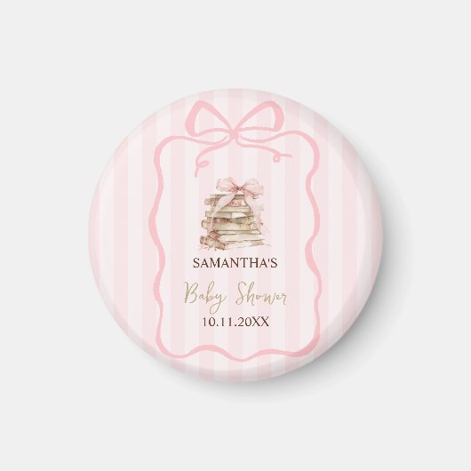 New Chapter Pink Bow Stripes Baby Shower Magneet (Voorkant)