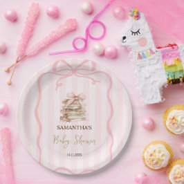New Chapter Pink Bow Stripes Baby Shower Papieren Bordje