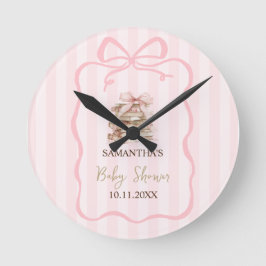 New Chapter Pink Bow Stripes Baby Shower Ronde Klok