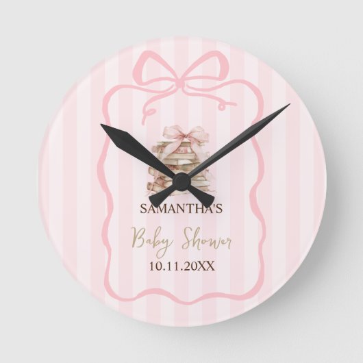 New Chapter Pink Bow Stripes Baby Shower Ronde Klok (Voorkant)