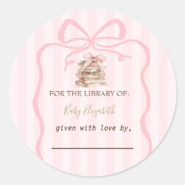 New Chapter Pink Bow Stripes Baby Shower Ronde Sticker