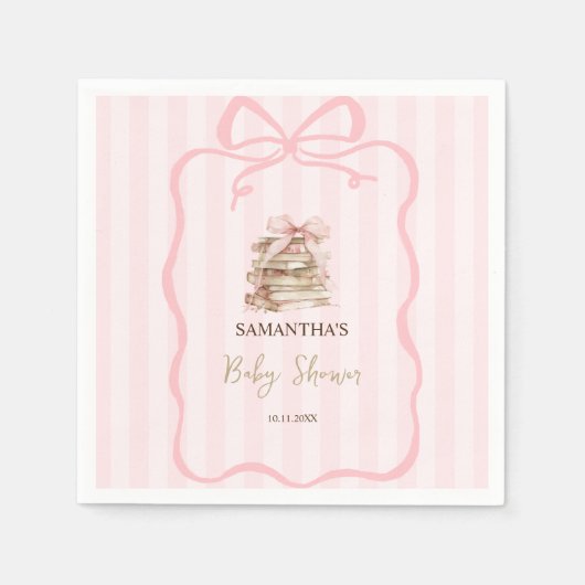 New Chapter Pink Bow Stripes Baby Shower Servet (Voorkant)