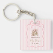 New Chapter Pink Bow Stripes Baby Shower Sleutelhanger (voorkant)