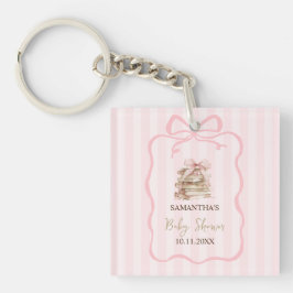 New Chapter Pink Bow Stripes Baby Shower Sleutelhanger