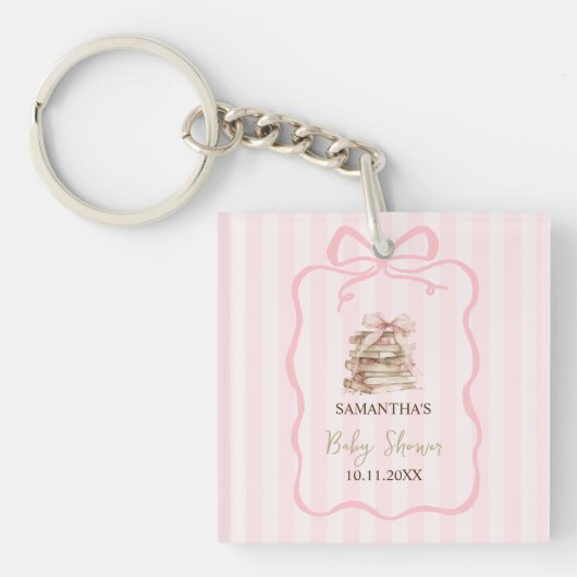 New Chapter Pink Bow Stripes Baby Shower Sleutelhanger (voorkant)