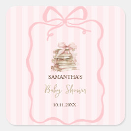 New Chapter Pink Bow Stripes Baby Shower Vierkante Sticker