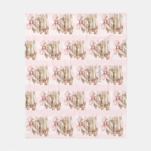 New Chapter Pink Bow Stripes  Fleece Deken (Voorkant)