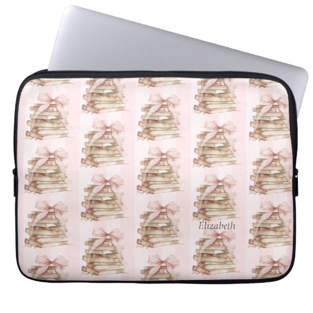 New Chapter Pink Bow Stripes Laptop Sleeve (Voorkant)