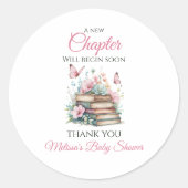 New Chapter Pink Girl Storybook Book Baby Shower Ronde Sticker (Voorkant)
