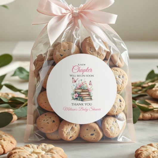 New Chapter Pink Girl Storybook Book Baby Shower Ronde Sticker