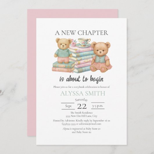 New Chapter Teddy Bear Storybook Baby Shower Kaart (Voorkant / Achterkant)