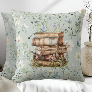 New Chapter waterverf, stapel boeken wilde bloemen Kussen