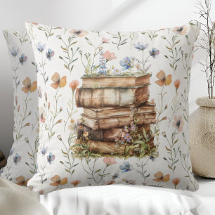 New Chapter waterverf, stapel boeken wilde bloemen Kussen
