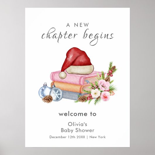 New Chapter Winter Floral Baby Shower Welcome Poster (Voorkant)