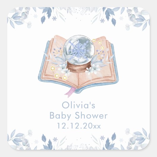 New Chapter Winter Floral Snowball Baby Shower  Vierkante Sticker (Voorkant)
