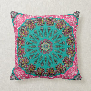New City Kaleidoscope Blauwgroen en Fuchsia Pillow Kussen