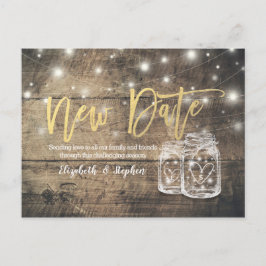New Date Weddenschap Postponement Mason Jar Wood L Aankondigingskaart