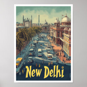 New Delhi India Art Vintage Travel Illustratie Poster