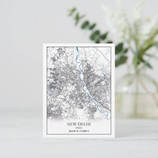 New Delhi India City Map Eenvoudig Briefkaart (Staand voorkant)