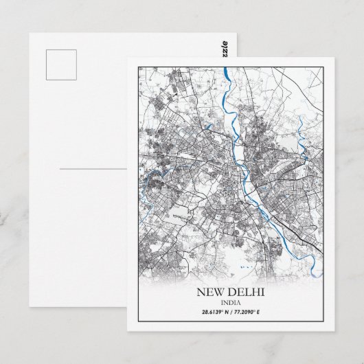 New Delhi India City Map Eenvoudig Briefkaart (Voorkant / Achterkant)