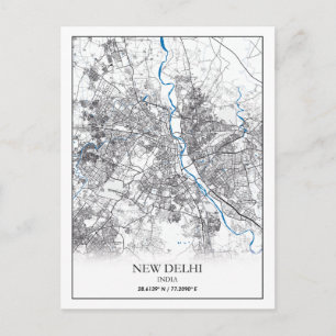 New Delhi India City Map Eenvoudig Briefkaart