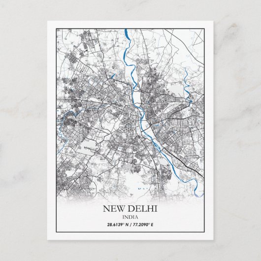 New Delhi India City Map Eenvoudig Briefkaart (Voorkant)