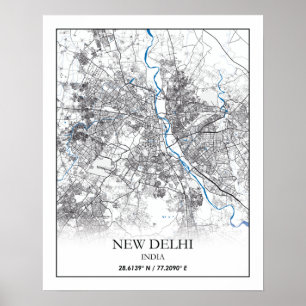 New Delhi India City Map Eenvoudig Poster