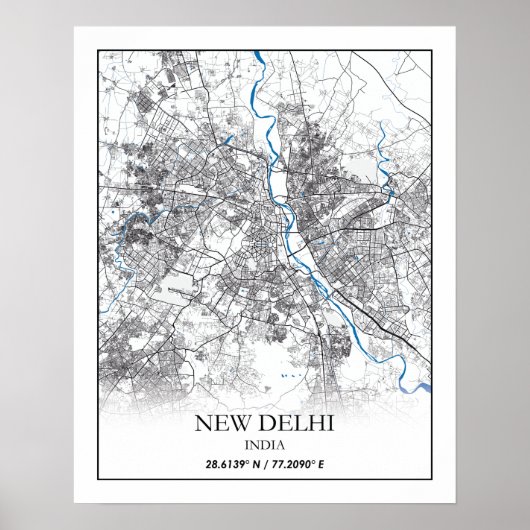 New Delhi India City Map Eenvoudig Poster (Voorkant)