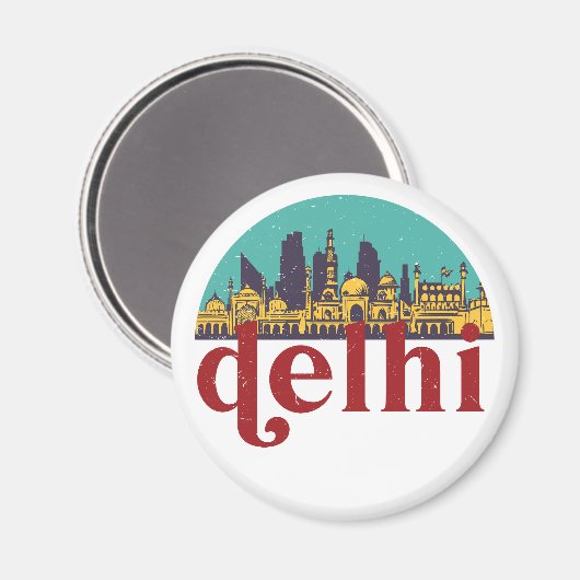 New Delhi India  City Skyline Cityscape Art Magneet (Voorkant / Achterkant)